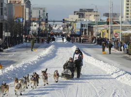 2018 champion Joar Leifseth Ulsom during the 2019 Iditarod in downtown Anchorage, Alaska. (Image: Michael Dineen/AP)