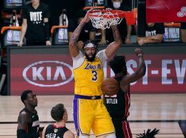 Anthony Davis of the Los Angeles Lakers dunks against the Miami Heat in Game 1 of the NBA Finals. (Image: Mark J. Terrill/AP)