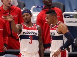 Bradley Beal and Russell Westbrook discusses defense during a recent winning streak by the Washington Wizards. (Image: Lane Pryce/Getty)