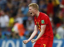 Kevin De Bruyne celebrates after Belgium’s 2-1 quarterfinal victory over Brazil at the 2018 FIFA World Cup. (Image: Matthias Schrader/AP)