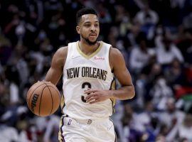 CJ McCollum from the New Orleans Pelicans brings the ball up the court against the LA Lakers last week. (Image: Derek Hingle/Getty)