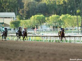 Charlatan illustrated his breakaway speed in last December's Grade 1 Malibu Stakes at Santa Anita Park. He came out of a bullet workout with a setback that shelves the 4-year-old colt indefinitely. (Image: Benoit Photo)