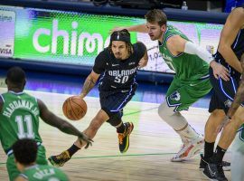 Rookie point guard Cole Anthony of the Orlando Magic drives to the basket against Luka Doncic of the Dallas Mavericks. (Image: Jerome Miron/USA Today Sports)