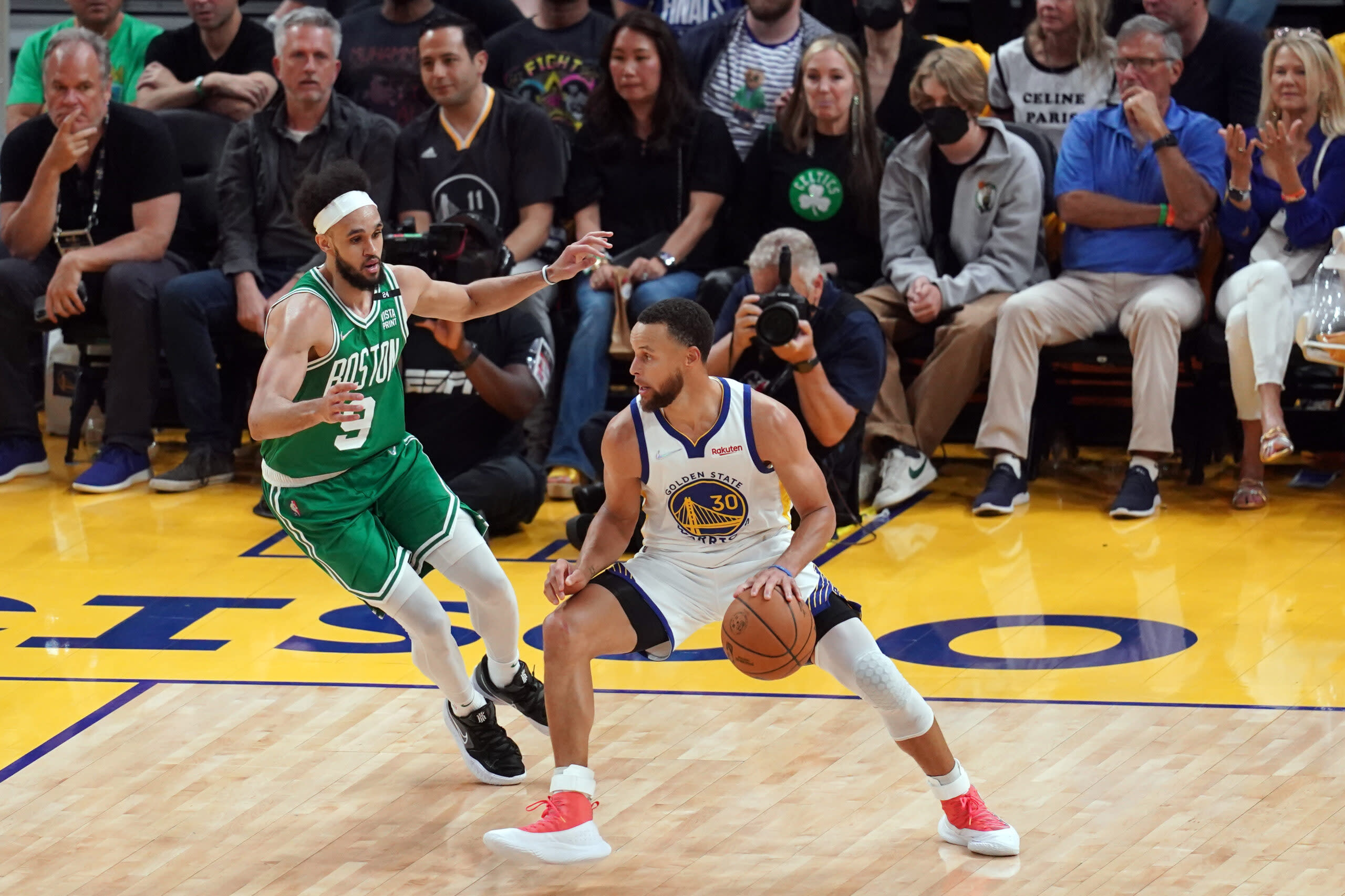 Steph Curry Golden State Warriors Boston Celtcs Derrick White NBA Finals