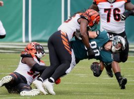 Philadelphia Eagles TE Dallas Goedert gets tackled by the Cincinnati Bengals in Week 3. (Image: Tim Tai/Getty)