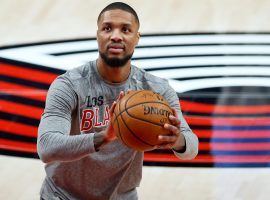 Damian Lillard of the Portland Trail Blazers during warmups. (Image: Steph Chambers/Getty)