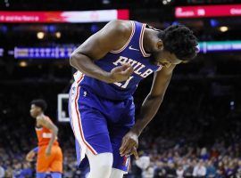 Philadelphia Sixers center Joel Embiid shrieks in agony after a dislocated ring finger injury against the OKC Thunder. (Image: Matt Slocum/AP)