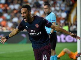 Pierre-Emerick Aubameyang scored a hat trick to lead Arsenal over Valencia in the second leg of their Europa League semifinal. (Image: Jose Jordan/AFP/Getty)