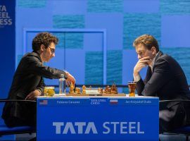 Fabiano Caruana (left) came close to winning at the Tata Steel Chess Tournament on Monday, but Jan-Krzysztof Duda (right) held on for a hard-earned draw. (Image: Jurriaan Hoefsmit/Tata Steel Chess Tournament 2021)