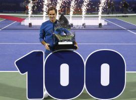 Roger Federer won his 100th career singles title on Saturday, defeating Stefanos Tsitsipas in the Dubai final. (Image: Getty)