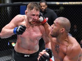 Ciryl Gane (right) scored a unanimous decision victory over Alexander Volkov (left) in the main event of UFC Fight Night on Saturday. (Image: Chris Unger/Zuffa)