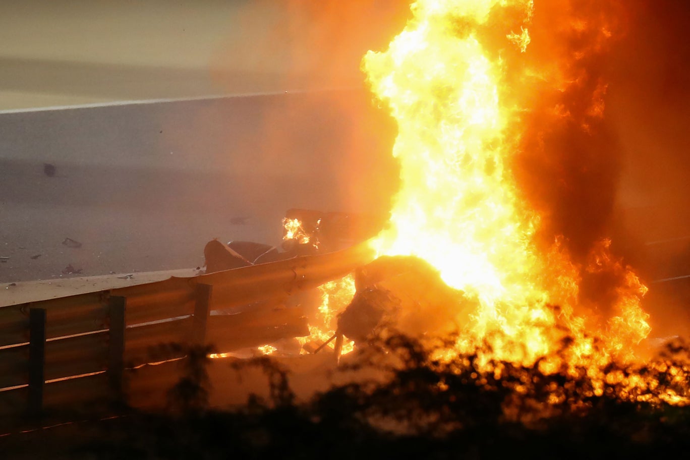 Romain Grosjean survives crash with minor injuries