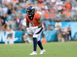 Denver Broncos wide receiver KJ Hamler lines up against the New York Jets prior to his knee injury at Empower Field at Mile High. (Image: Sam Greenwood/Getty)