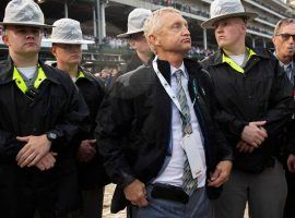 Indicted trainer Jason Servis, seen here sweating out the steward's inquiry in the 2019 Kentucky Derby, now faces a charge of wire fraud along with his horse doping charges. (Image: Lexington Herald Leader)