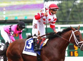 Joe Bravo and King for a Day beat Maximum Security to win the 2019 Pegasus Cup. A Monmouth Park fixture and 12-time riding champion, Bravo may not ride at the New Jersey track this year because of a new restriction on riding crop usage. (Image: Taylor Ejdys/Equi-Photo)