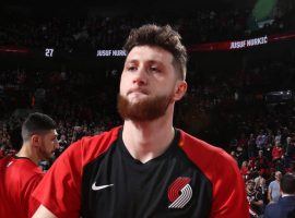 Jusuf Nurkic suffered a horrific leg injury in Portlandâ€™s win over the Brooklyn Nets on Monday. (Image: Sam Forencich/NBAE/Getty)