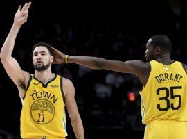 Klay Thompson (left) and Kevin Durant of the Golden State Warriors at the Oracle Arena in Oakland, CA. (Image: AP)