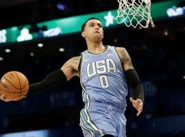 LA Lakers forward Kyle Kuzma winds up for a dunk during the NBA Rising Stars Challenge at All-Star Weekend at Spectrum Center in Charlotte. (Image: Porter Lambert/Getty)