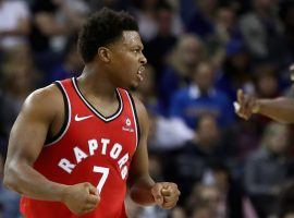 Kyle Lowry led the Toronto Raptors to a victory against the Golden State Warriors in Oakland. (Image: Getty)