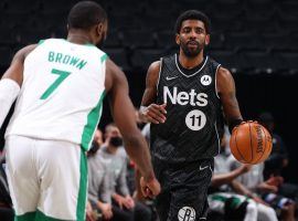 Jaylen Brown (7) of the Boston Celtics defends Kyrie Irving from the Brooklyn Nets during a regular season meeting. (Image: Getty)