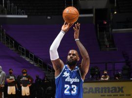 LeBron James, seen here taking a free throw for the LA Lakers against the Brooklyn Nets, passed 35,000 career points. (Image: Andrew D. Bernstein/Getty)