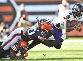 Cleveland Browns LB Jeremiah Owusu-Koramoa tackles Baltimore Ravens QB Lamar Jackson, which cause an ankle injury. (Image: Getty)