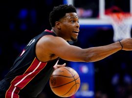 Kyle Lowry from the Miami Heat directing court traffic against the Philadelphia 76ers in the second round. (Image: Getty)