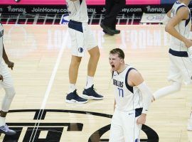 Luka Doncic from the Dallas Mavericks celebrates back-to-back road victories against the LA Clippers at Staples Center in downtown Los Angeles to start the playoffs with a 2-0 series lead. (Image: Porter Lambert/Getty)