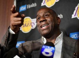 Magic Johnson announced his intentions to step down as president of the Lakers during a press conference in El Segundo, CA. (Image: Mark J. Terrill/AP)