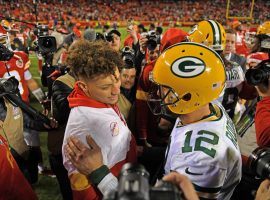 Patrick Mahomes and Aaron Rodgers are the top two MVP favorites. (Image: Peter Carini/Getty)