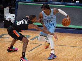 Dejounte Murray (5) from the San Antonio Spurs defends Ja Morant (12) of the Memphis Grizzlies during the regular season, but now the two meet in the play-in tournament. (Image: Justin Ford/USA Today Sports)