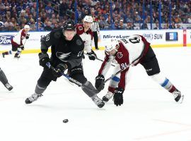 Tampa Bay Lightning LW Ondrej Palat jukes Colorado Avs center Nazem Kadri (91) at the Pepsi Center in Denver, CO. (Image: Kim Klement/USA Today Sports)