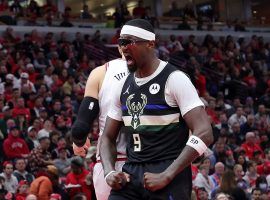 Bobby Portis from the Milwaukee Bucks flexes after hitting a shot against the Chicago Bulls in Game 4. (Image: Peter Carini/Getty)