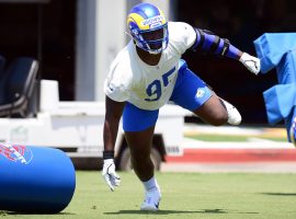 Defensive lineman Bobby Brown from the LA Rams doing drills during preseason training camp as a rookie. (Image: Getty)