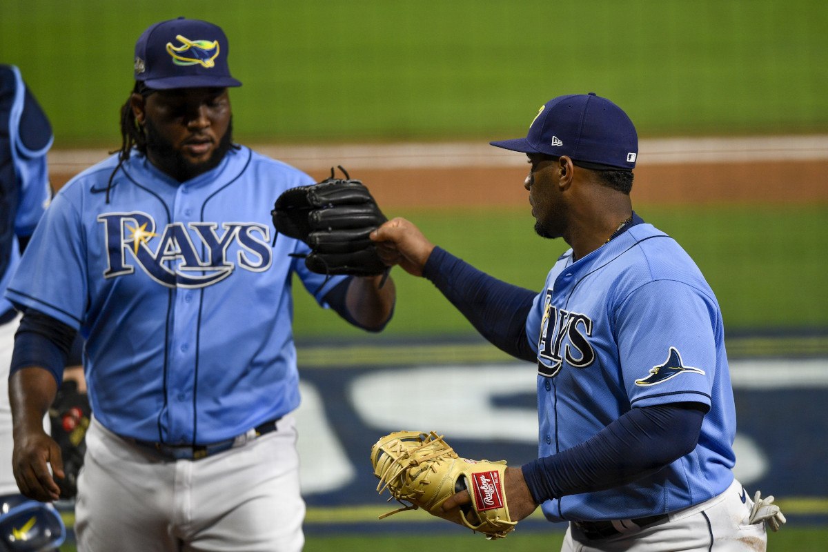 The Tampa Bay Rays beat the Houston Astros in Game 1 of the ALCS behind four scoreless innings from their bullpen. (Image: Matt Thomas/MLB/Getty)