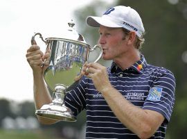 Brandt Snedeker celebrates after winning the 2018 Wyndham Championship by three shots over Pan Cheng-tsung and Webb Simpson. (Image: Chuck Burton/AP)