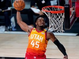 Donovan Mitchell of the Utah Jazz throws down a dunk during the teamâ€™s eight-game winning streak (Image: Getty)