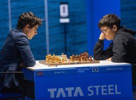 Alireza Firouzja got what he was looking for against Aryan Tari out of the opening, but ultimately settled for a draw in their Round 4 matchup at the Tata Steel Masters. (Image: Jurriaan Hoefsmit/Tata Steel Chess Tournament 2021)