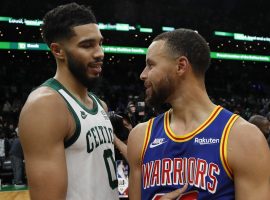 The 2022 NBA Finals features two superstars â€“ Jayson Tatum from the Boston Celtics and Steph Curry of the Golden State Warriors. (Image: Winslow Townsend/USA Today Sports)