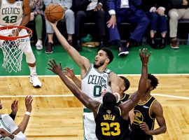 Jayson Tatum from the Boston Celtics drives to the hoop against the Golden State Warriors in Game 3 of the NBA Finals at TD Garden. (Image: Winslow Townson/USA Today Sports)