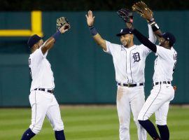 Detroit Tigers outfielders Jorge Bonifacio and Victor Reyes celebrate a victory in Comerica Park. (Image: Getty)