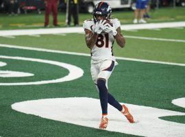 Denver Broncos WR Tim Patrick scores a touchdown against the NY Jets.Â  (Image: John Minchillo/AP)