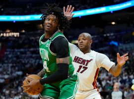 PJ Tucker from the Miami Heat defends Robert Williams III of the Boston Celtics in Game 2 of the Eastern Conference Finals. (Image: Walter Fagen/Getty)