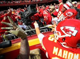 Chiefs' WR Tyreek Hill took over a camera as part of a touchdown celebration with his teammates. (Image: Jamie Squire/Getty)