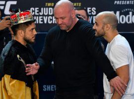 Henry Cejudo (left) is facing Marlon Moraes (right) for the vacant bantamweight championship at UFC 238 on Sunday. (Image: Jeff Bottari/Zuffa/Getty)