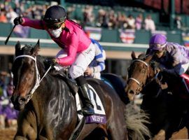 Vequist surged past Dayoutaththeofffice to win the Breeders' Cup Juvenile Fillies and earn Champion 2-Year-Old Female. She opens her 2021 campaign Saturday in the Grade 2 Davona Dale at Gulfstream Park. (Image: Darron Cummings/Associated Press)