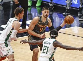 Chicago Bulls center Nikola Vucevic draws a double team from the Milwaukee Bucks last season. (Image: Kamil Krzaczynski/USA Today Sports)