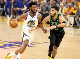 Andrew Wiggins from the Golden State Warriors tries to make a move to the hoop while Jayson Tatum of the Boston Celtics defends him in Game 5 of the NBA Finals at Chase Center in San Francisco. (Image: Getty)