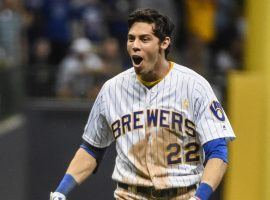 Milwaukee Brewers RF Christian Yelich celebrates a walk-off hit at Miller Park in Milwaukee, WI. (Image: Ryan Mansfield/USA Today Sports)