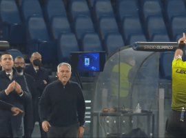 Jose Mourinho got sent off for his inappropriate gestures towards the ref in Roma's 2-2 home draw against Verona. (Image: Serie A Youtube channel)